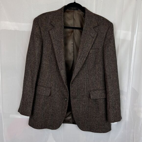 Haggar Imperial 100% wool Tweed Size 40s Blazer Menswear Two Button herringbone - Picture 10 of 13